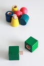 Educational wooden montessori toy. Screws and bolts. Royalty Free Stock Photo