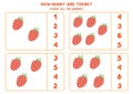 Educational worksheet for kids. Games for kids. Countable game. Count strawberries