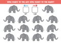 Educational worksheet for kids. Left or right with cute cartoon elephants