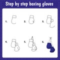 Step by step drawing illustration. Boxing gloves