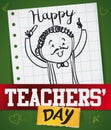 Educator in Doodle Style in Notebook Paper for Teachers` Day, Vector Illustration Royalty Free Stock Photo