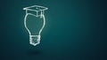 Eduction and gradfuation concept. Light bulb with graduation hat. Studying, knowledge, learning idea. Cpy space.