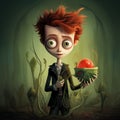 Tim Burton-inspired Edward With Carnivorous Plant Animated Character Illustration