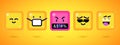 Square Emoticons Yellow Emoji faces emoticon smile, digital smiley expression emotion feelings, chat cartoon emotes Royalty Free Stock Photo