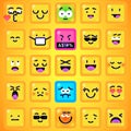 Square Emoticons Yellow Emoji faces emoticon smile, digital smiley expression emotion feelings, chat cartoon emotes Royalty Free Stock Photo