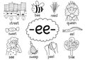 Ee digraph spelling rule black and white educational poster for kids Royalty Free Stock Photo