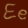 Ee golden glitter letter.