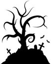 Abstract background of silhouette landscape decoration in halloween style with tree bats and graves