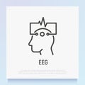 EEG: human head with electrodes thin line icon. Medical research. Diagnostic of brain activity. Modern vector illustration Royalty Free Stock Photo