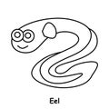 Eel children book illustration, trace and coloring vector world wild animal Royalty Free Stock Photo