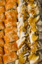 Eel and philadelphia rolls with yellow caviar Royalty Free Stock Photo