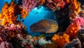 Eel swimming through coral reef underwater Royalty Free Stock Photo