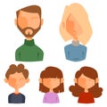 Eemotion vector family people faces cartoon avatar illustration. Woman and man emoji face icons and face cute symbols Royalty Free Stock Photo