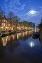 Een avondfoto van de Amsterdamse gracht Royalty Free Stock Photo