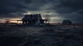 Eerie Abandoned House In Stormy Sky: High Contrast 8k Tonalist Image