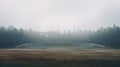 Eerie Abandoned Stadium In The Pine Forest Royalty Free Stock Photo