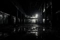 Eerie Abandoned Warehouse: Haunting Shadows and Decrepit Decay