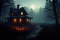 Eerie abode a somber house within an enigmatic forest casts an otherworldly spell