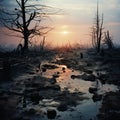 Eerie aftermath: Devastated landscape reveals the impact of climate change Royalty Free Stock Photo