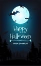 Eerie atmosphere of Happy Halloween vector banner illustration. A spooky moonlit night featuring a haunting tree, bats, and a full Royalty Free Stock Photo