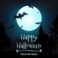Eerie atmosphere of Happy Halloween vector banner illustration. A spooky moonlit night featuring a haunting tree, bats, and a full Royalty Free Stock Photo
