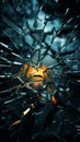 Eerie beauty Broken glass shards create captivating patterns on dark background Royalty Free Stock Photo