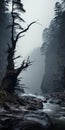 Eerie Beauty: A Surreal Mountain Landscape Shrouded In Mist