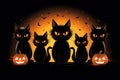 Eerie Black Cats Halloween Stickers on White Background AI Generated