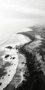 Eerie Black And White Aerial Landscape: Ocean And Shoreline Photography