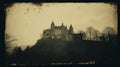 Eerie Black And White Photograph Of Old Castle In Germany