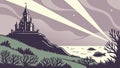 Eerie Castle by the Sea, Atmospheric Vector Scene, vector design Generative AI Royalty Free Stock Photo