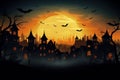 Eerie City panorama halloween sunset. Generate Ai Royalty Free Stock Photo