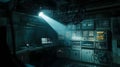Eerie Control Room with Dim Lighting ai generated Royalty Free Stock Photo