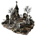 An Eerie, Crumbling Graveyard with a Stone Chapel Royalty Free Stock Photo