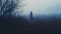 Eerie Depiction Of A Lonely Girl In A Foggy Field