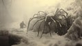 Eerie Dreamscapes: A Hyperrealistic Encounter With A Giant Spider In The Snow