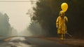Eerie Encounter: Man In Yellow Balloon On Foggy Road