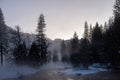 Eerie evening mist in Yosemite valley