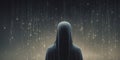 In the eerie, flickering glow of a fading AI dream sequence, a venerable figure shrouded in shadows stands amidst