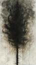 Shadowed Solitude: A Haunting Charcoal Sketch of a Lone Pine in