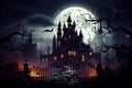 Eerie fortress haunted castle surrounded by a cemetery, icons embrace a Halloween atmosphere