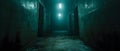 Eerie Glow in an Abandoned Hallway. Concept Mystery, Abandoned Spaces, Creepy Ambiance