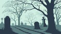 Eerie Graveyard with Twisted Old Trees, Mysterious Gothic Atmosphere, vector design Generative AI Royalty Free Stock Photo