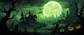 Eerie Halloween Illustration: Dreamy Fantasy Banner in Haunting