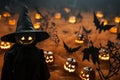 Eerie Halloween night Wide field, moon, pumpkin scarecrow, and chills