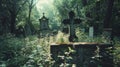 Eerie and haunting abandoned cemetery scene with a somber atmosphere of desolation and neglect Royalty Free Stock Photo