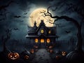 Eerie Haunting: Full Moon Over Spooky Halloween House