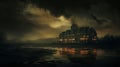 Eerie Hotel On Dark River: A Creepy Scenery Of Horror Academia