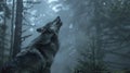 The eerie howls of wolves and other nocturnal creatures can be heard echoing through the dark misty forest.