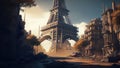 An Eerie Illustration Depicting the Aftermath of a Catastrophic Event that Left Paris in Ruins, Wreckage and Desolation.